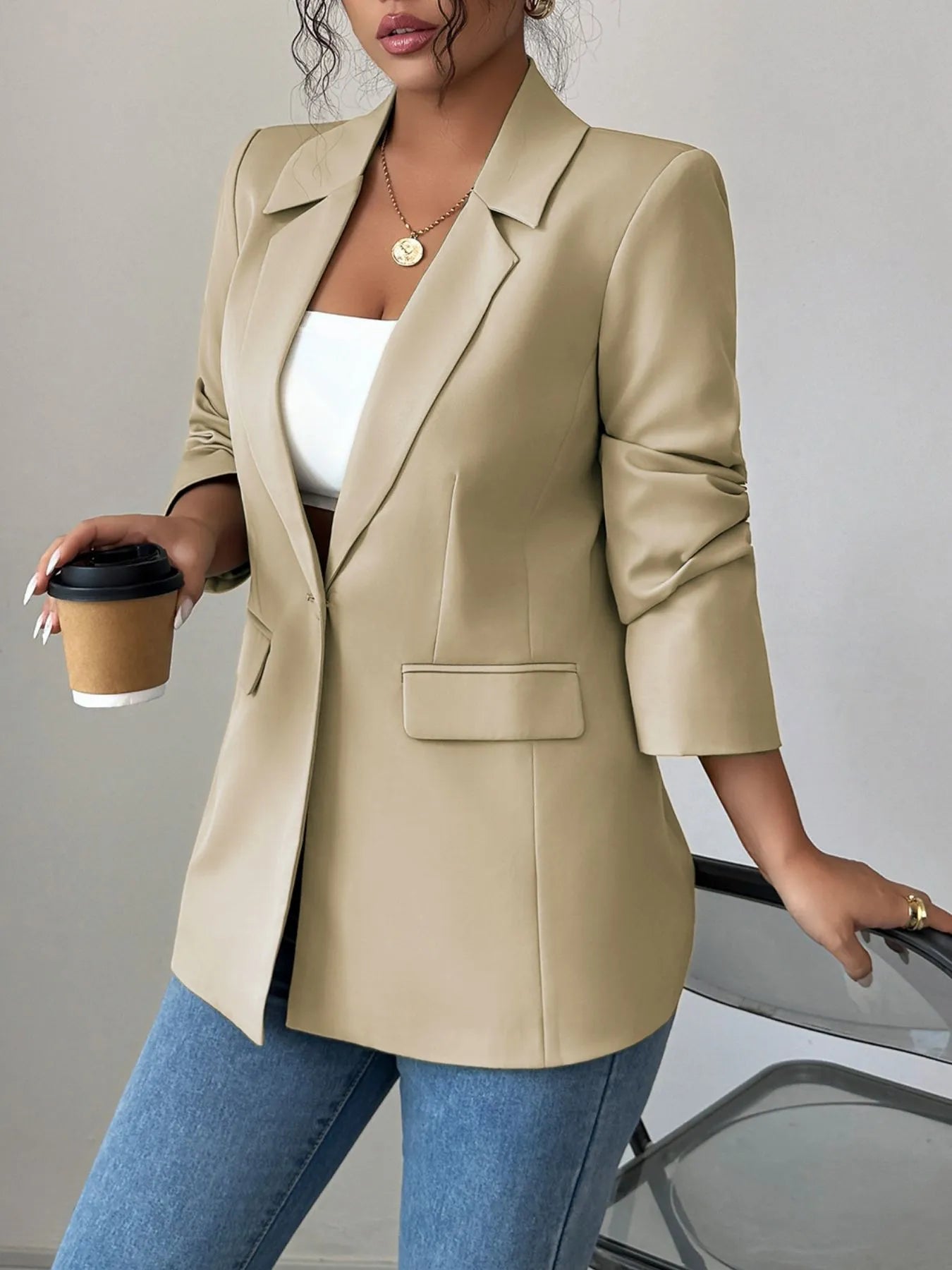 One Button Lapel Collar Blazer Secondary image