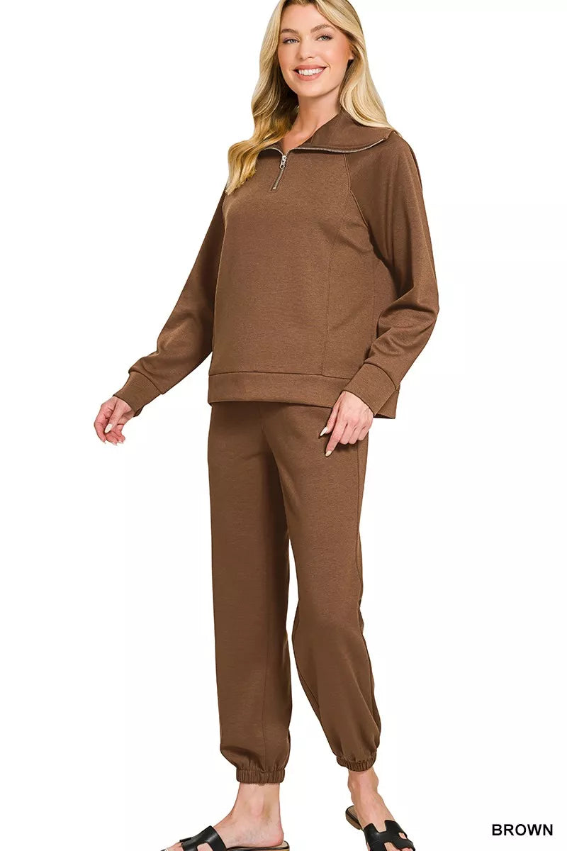 Zenana Scuba Half Zip Sweatshirts and Joggers Set Secondary image