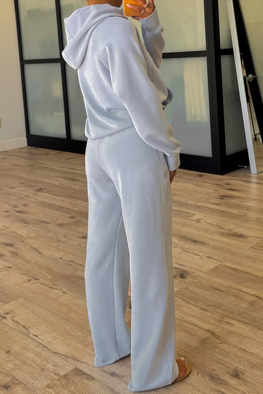 Half Zip Thumbhole Sleeve Hoodie and Pants 2pcs Outfit Secondary image
