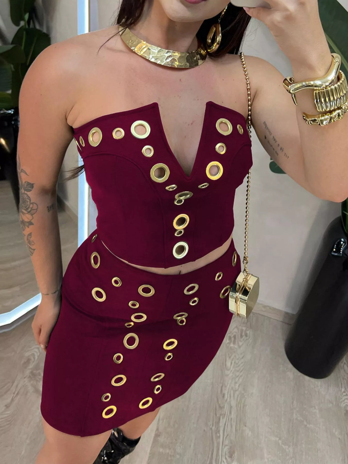 Grommet Crop Top and Mini Skirt Set - photo 3