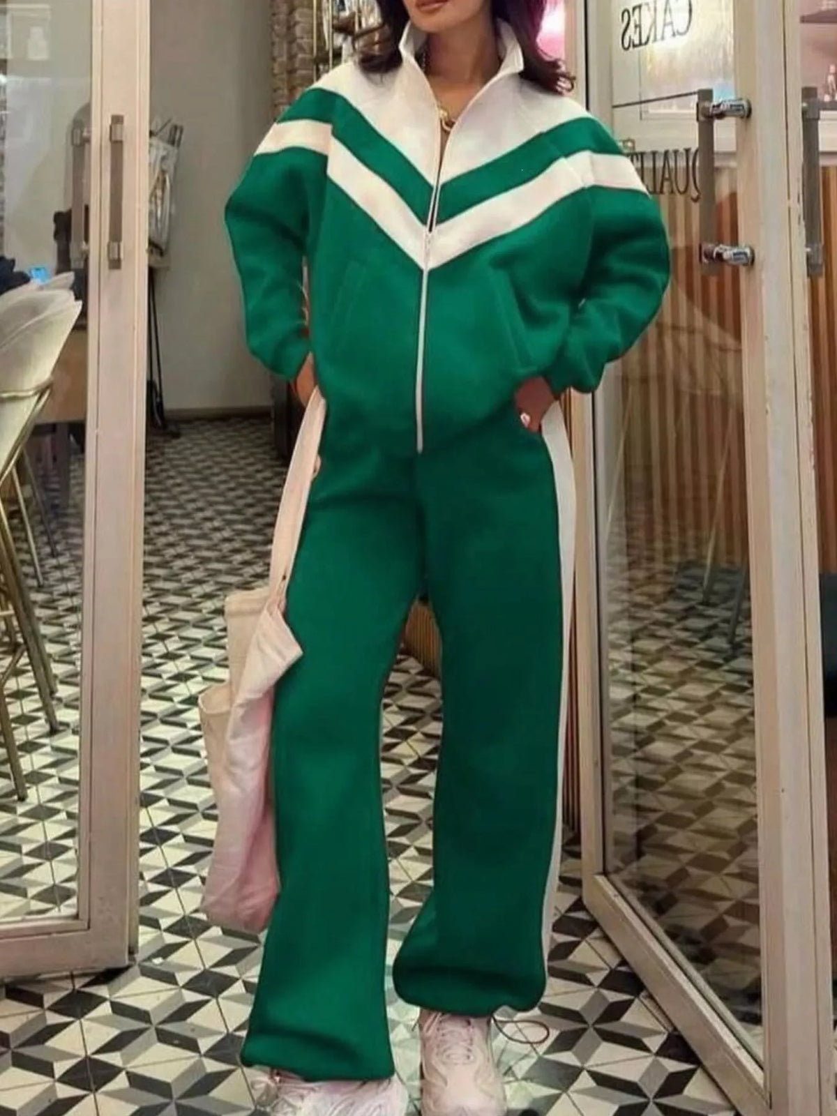 Color Block Zip-Up Outerwear and Pants Set - photo 19