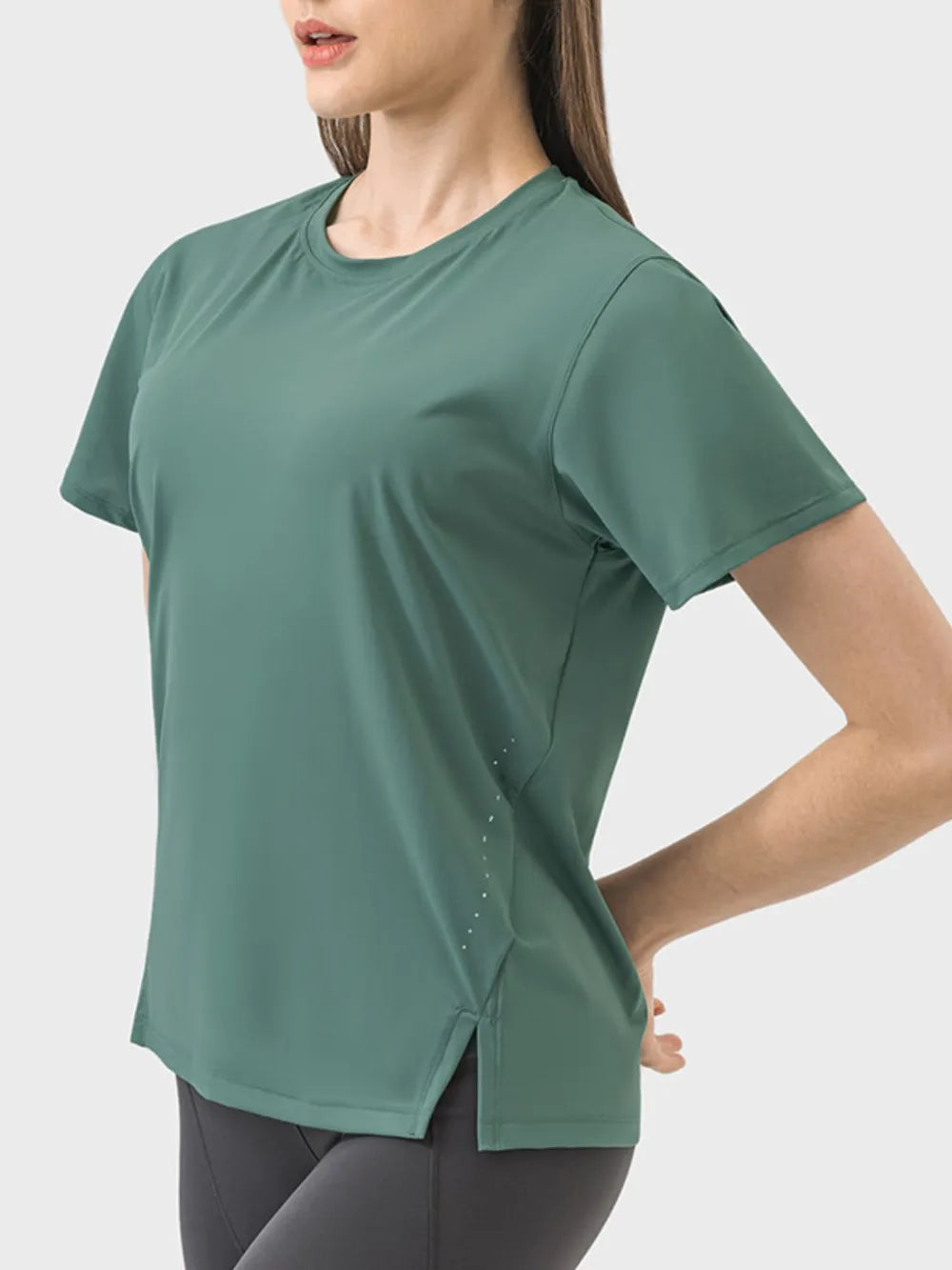 Millennia Slit Round Neck Short Sleeve Active T-Shirt Secondary image