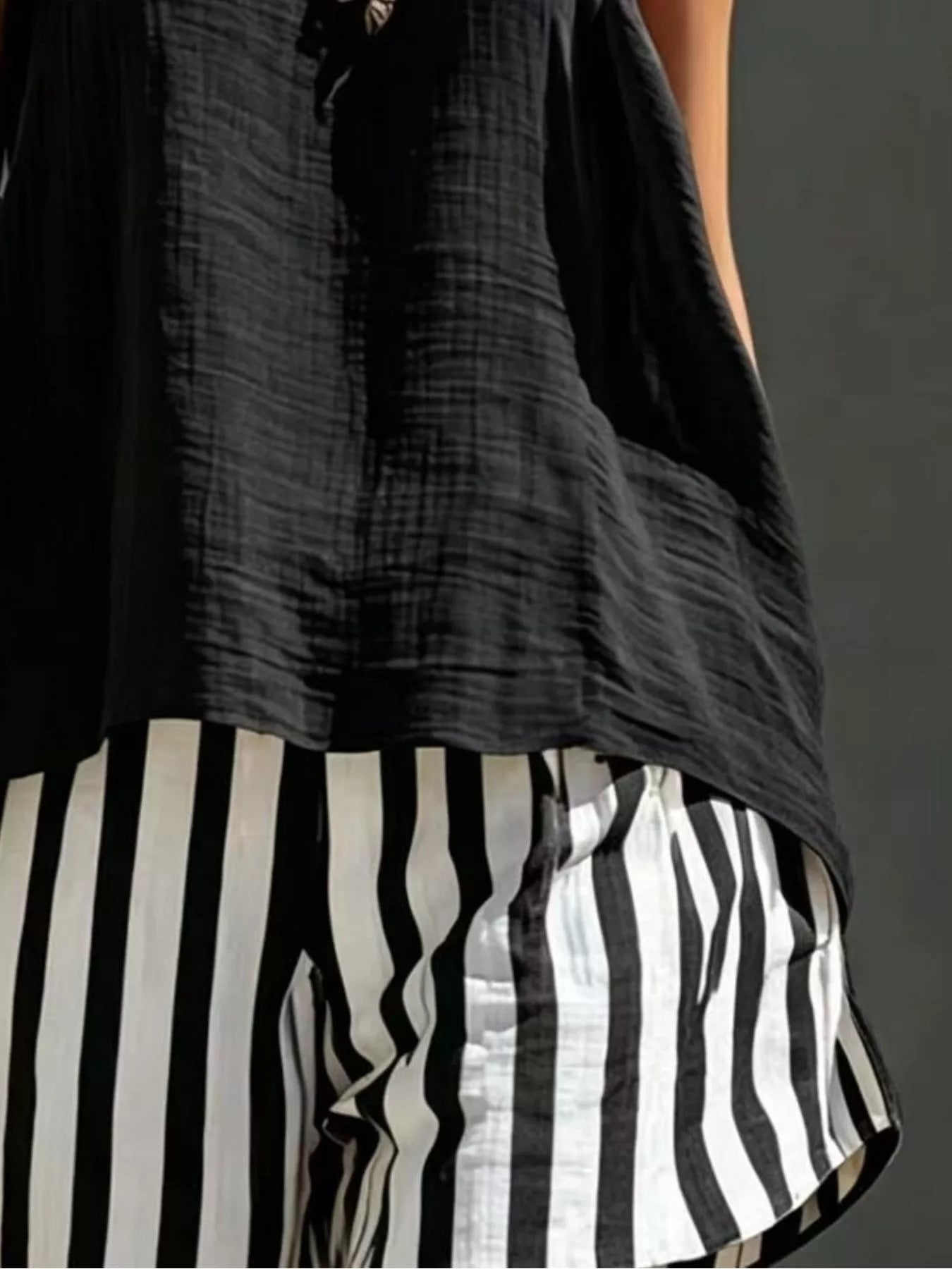 Round Neck Tank and Striped Shorts Set Secondary image