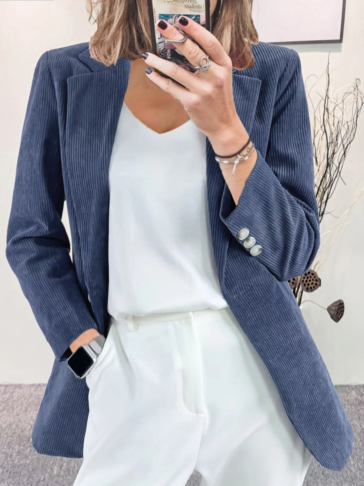 Corduroy Lapel Collar Casual Blazer - photo 1