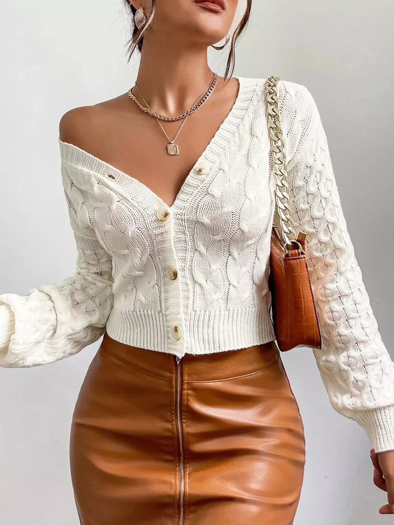 Cable Knit Button-Down Cardigan Secondary image