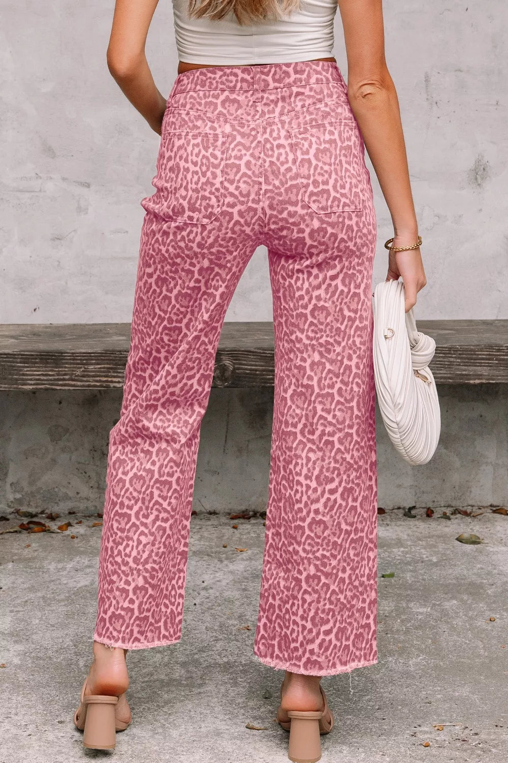 Leopard Frayed Edge Wide Leg High Waist Jeans Secondary image