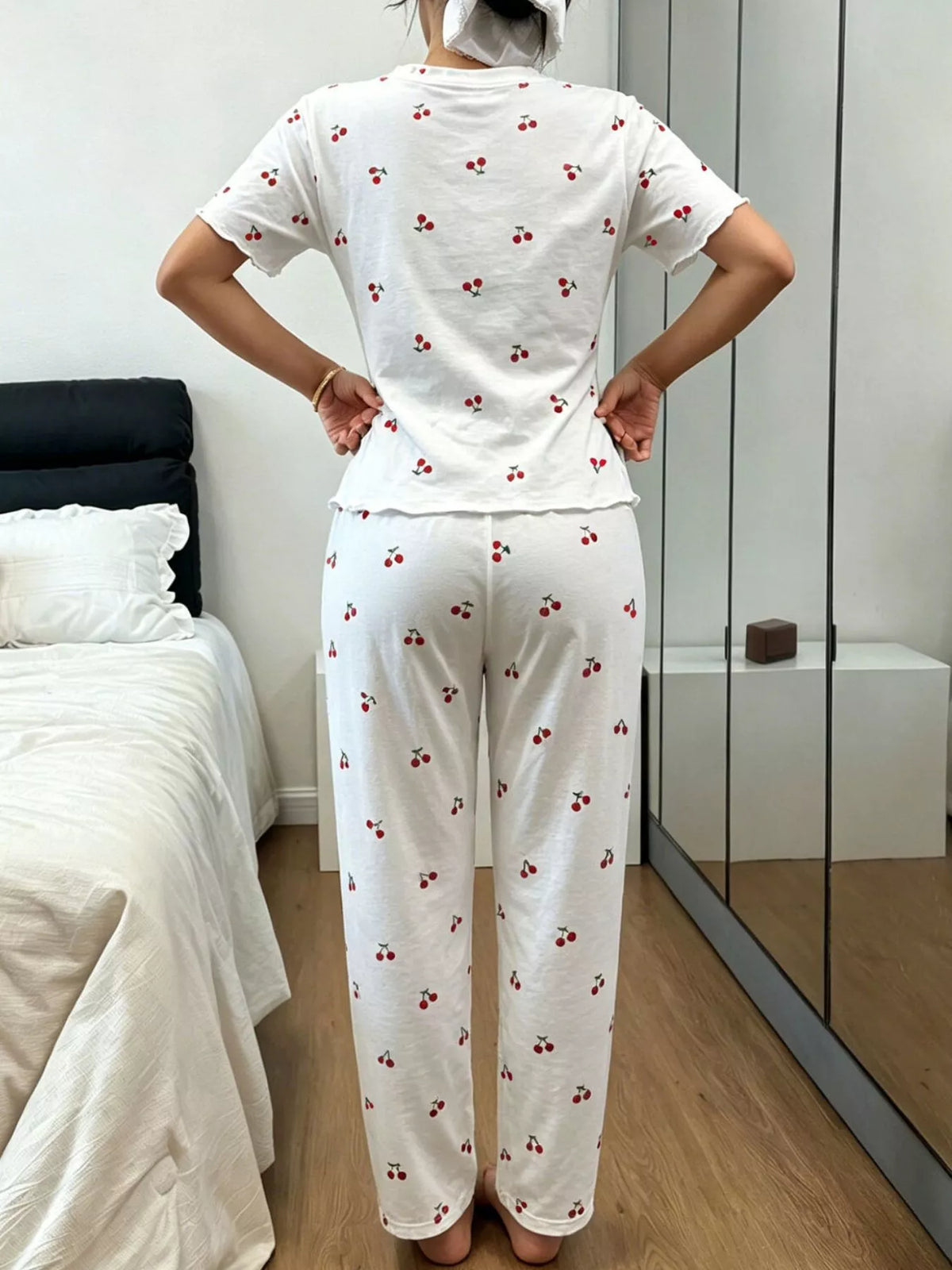 Polka Dot Short Sleeve Top and Shorts Set – White / Pink - photo 16