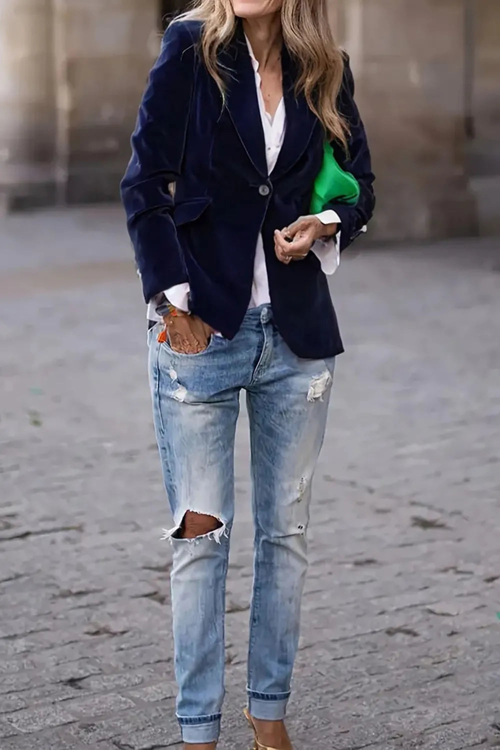 One Button Lapel Collar Long Sleeve Blazer Secondary image