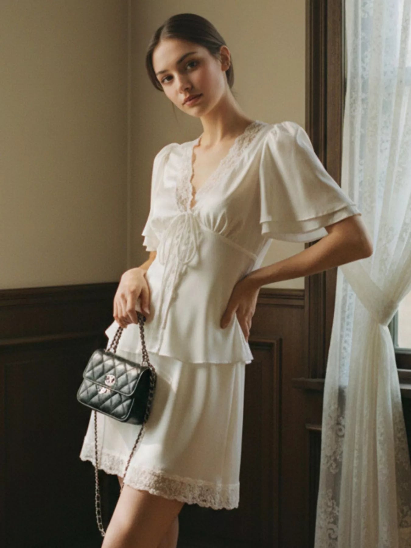 Lace Detail Short Sleeve Top and Skirt Set Secondary image