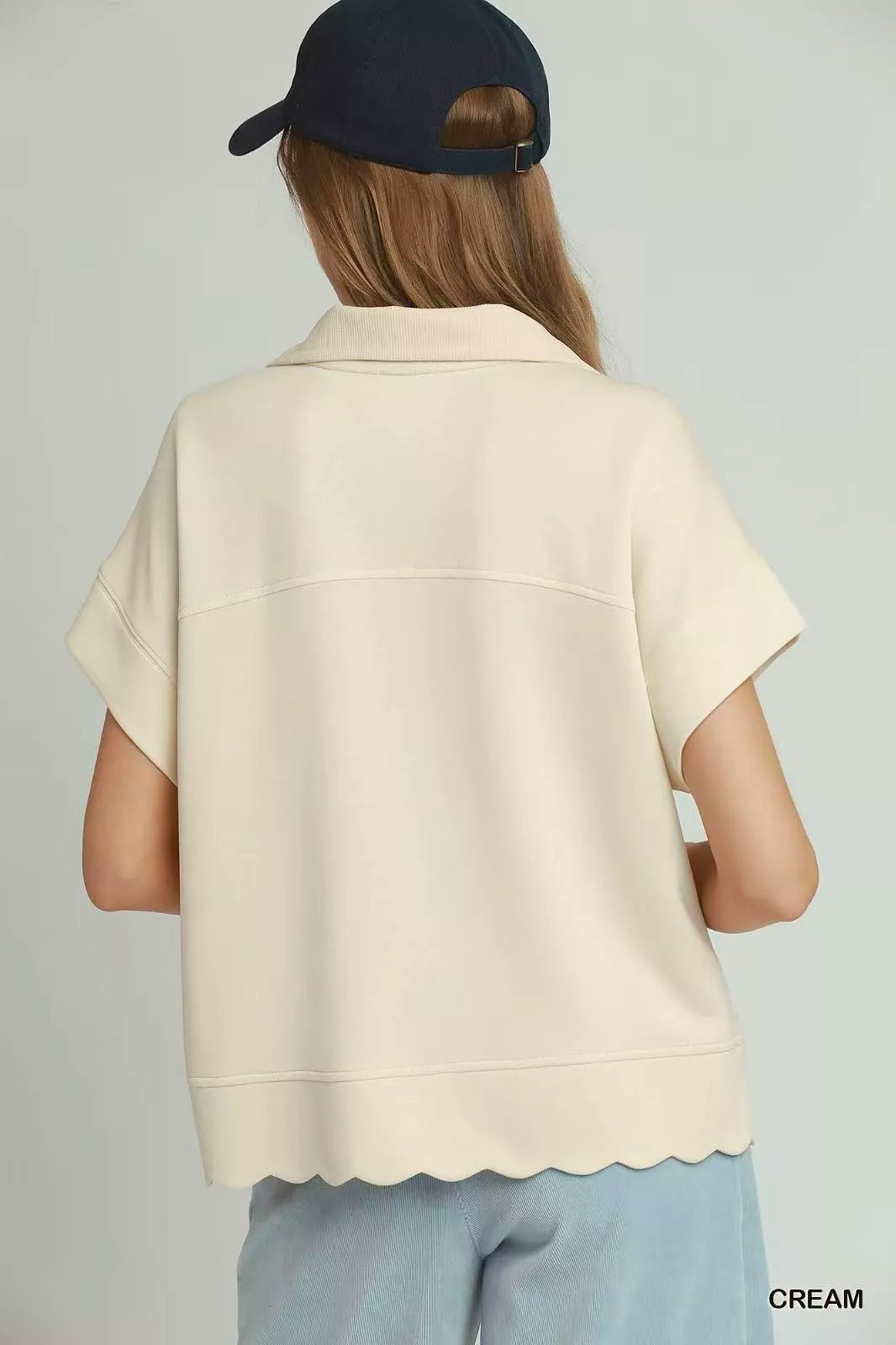 Umgee Half Zip Pullover with Scalloped Edge Hem Secondary image