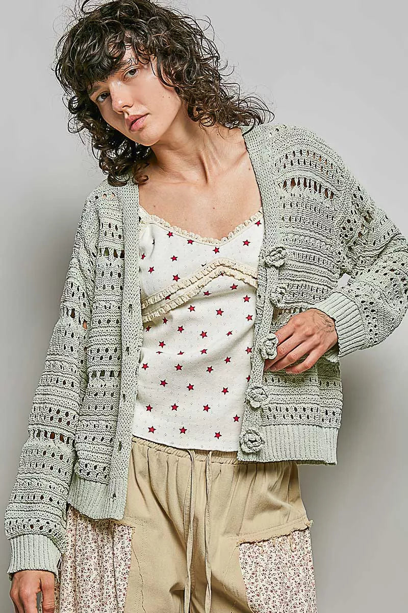 POL Open-Knit Floral Button Cardigan Secondary image