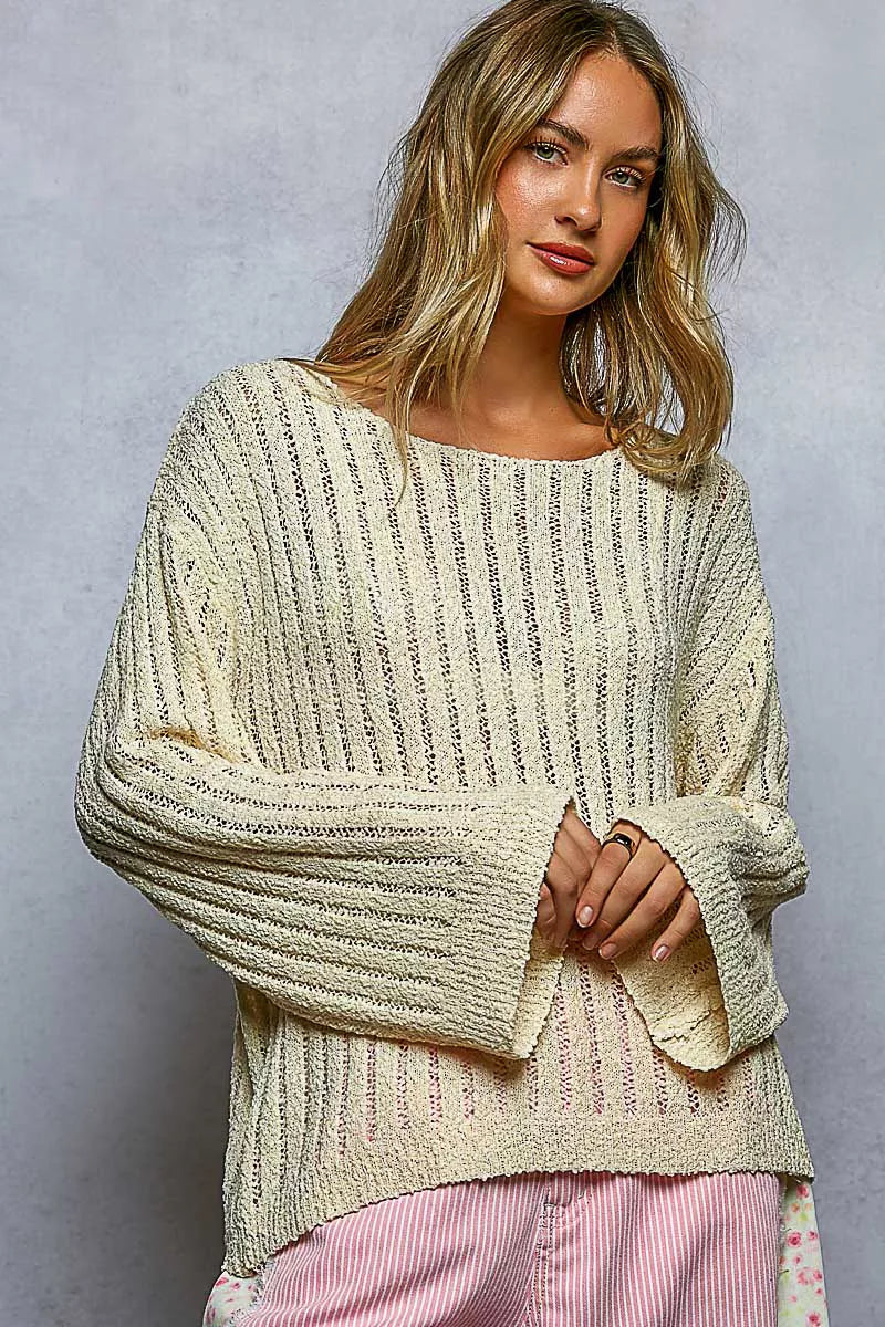 POL Round Neck Long Sleeve Open Weave Sweater Secondary image