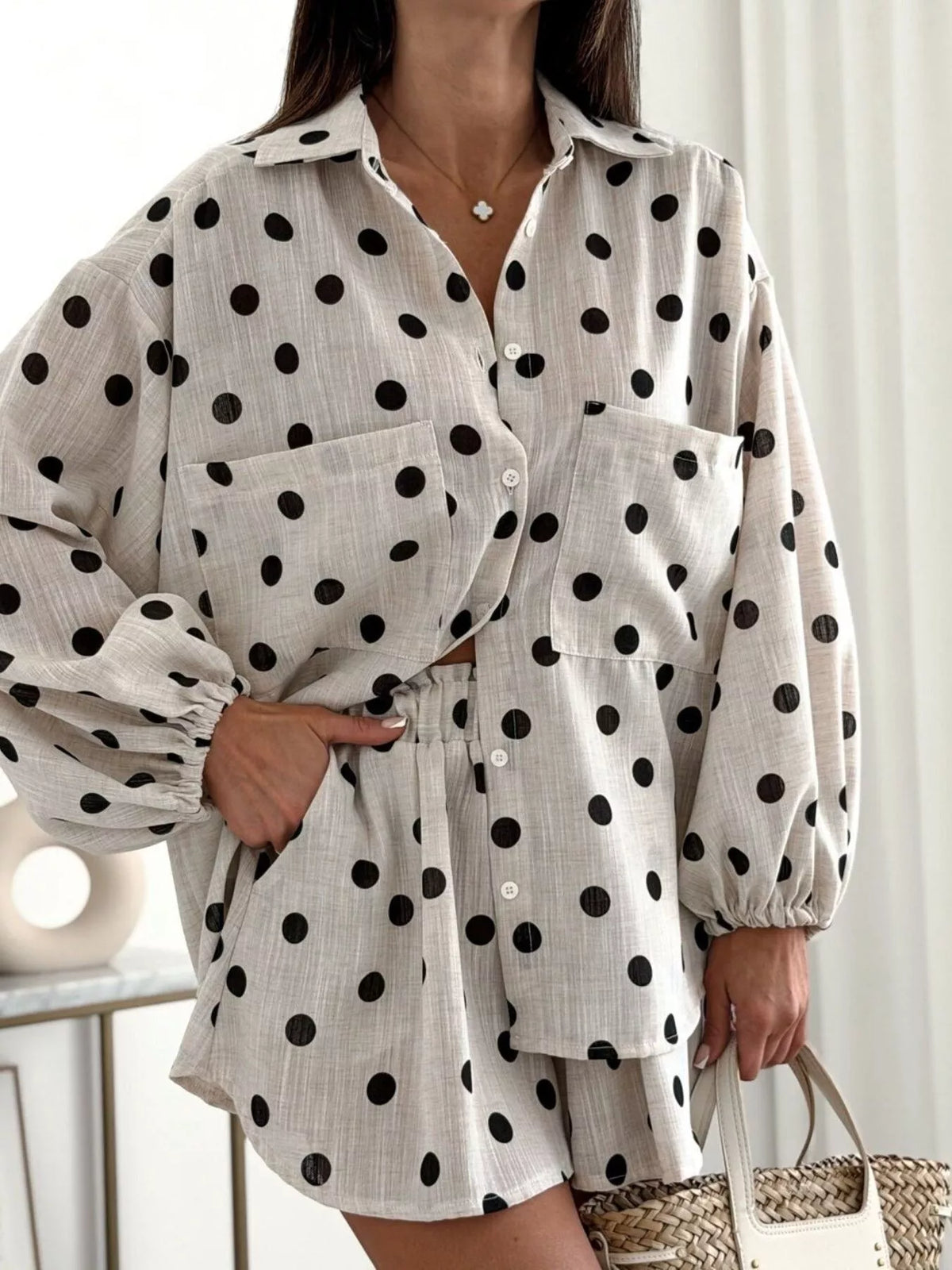 Long Sleeve Shirt and High-Waisted Shorts Set - photo 17