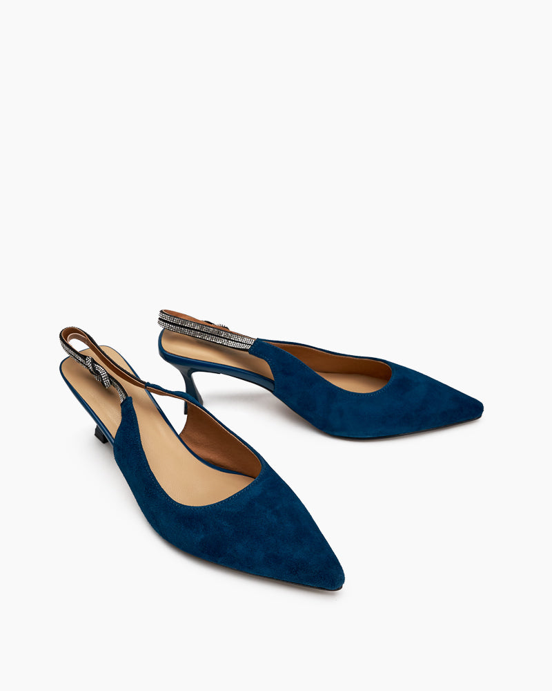 Suede Rhinestone Decor Kitten Heeled Sandals