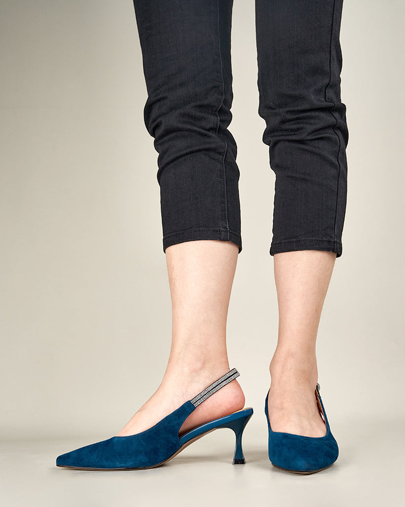 Suede Rhinestone Decor Kitten Heeled Sandals