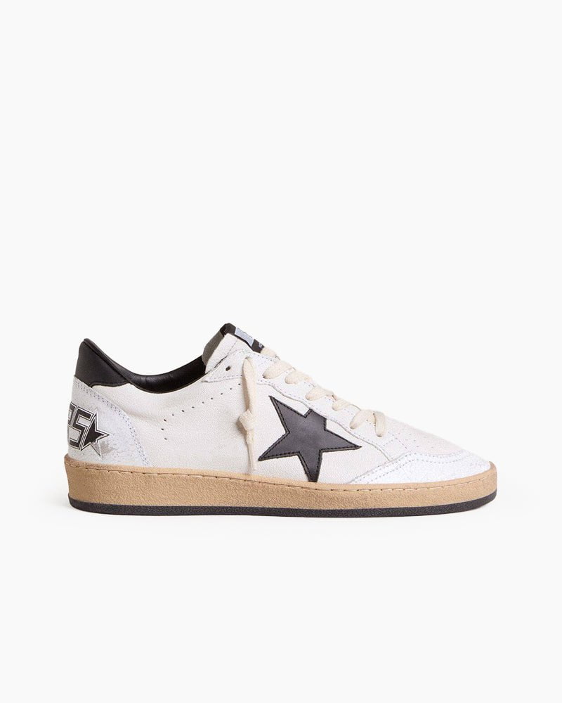 Men's White Nappa Leather Sneaker with Star and Heel Tab