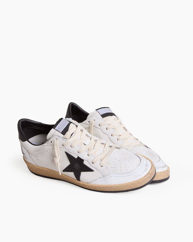 Men's White Nappa Leather Sneaker with Star and Heel Tab