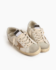 Men's Ice-gray Nappa Leather Sneaker with Gold Glitter Star