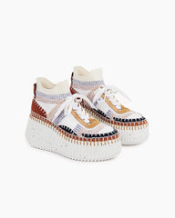 Multicolor Knit Chunky High-Top Platform Sneakers