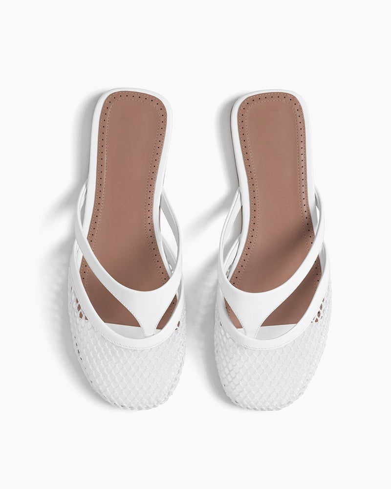Mesh Cutout Strap Lightweight Flat Slide Thong Sandals