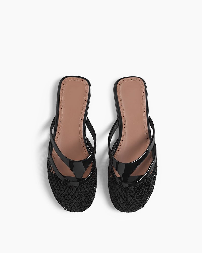 Mesh Cutout Strap Lightweight Flat Slide Thong Sandals