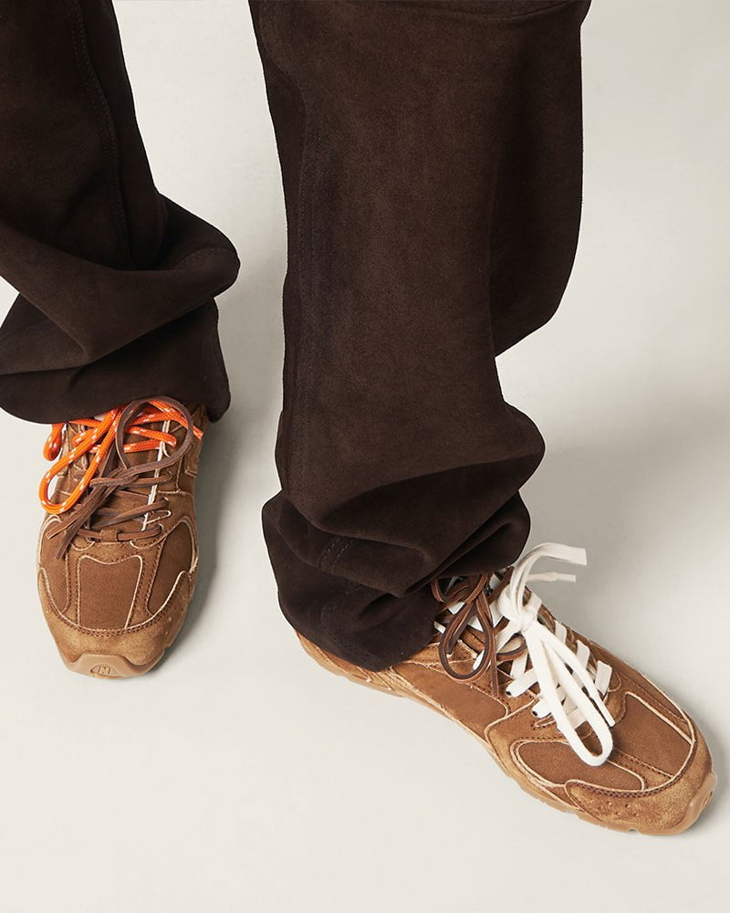 Suede Distressed Finish Mismatched Laces Sneakers