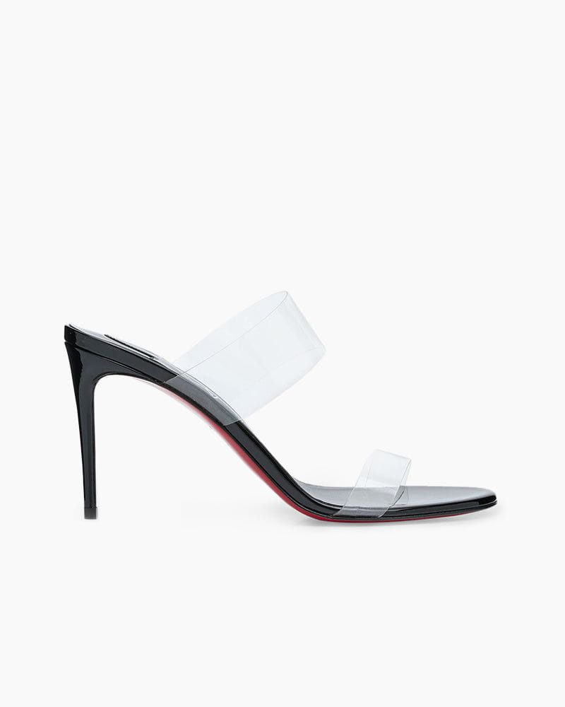 Clear Red Sole Double Strap Stiletto Heel Sandals