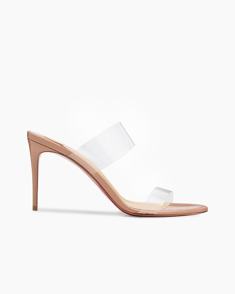 Clear Red Sole Double Strap Stiletto Heel Sandals