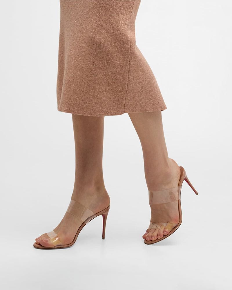 Clear Red Sole Double Strap Stiletto Heel Sandals