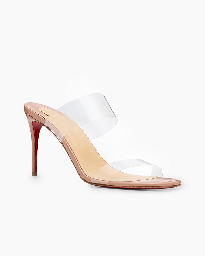 Clear Red Sole Double Strap Stiletto Heel Sandals