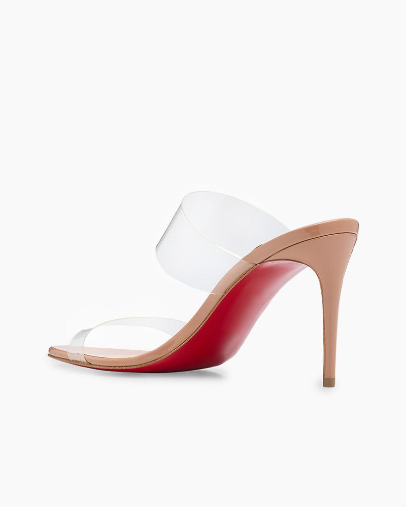 Clear Red Sole Double Strap Stiletto Heel Sandals