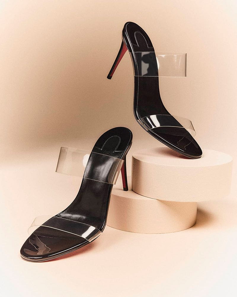 Clear Red Sole Double Strap Stiletto Heel Sandals