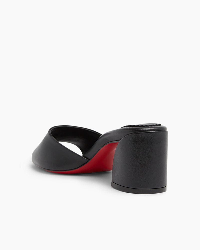 Black Leather Red Sole Block Heel Mule Sandals