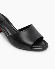 Black Leather Red Sole Block Heel Mule Sandals