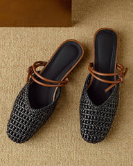 Woven Knotted Strap Block Heel Slip-On Sandals