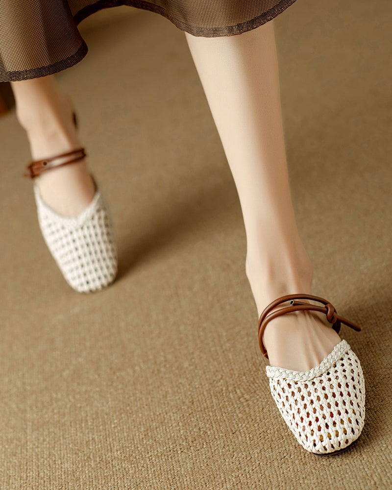 Woven Knotted Strap Block Heel Slip-On Sandals