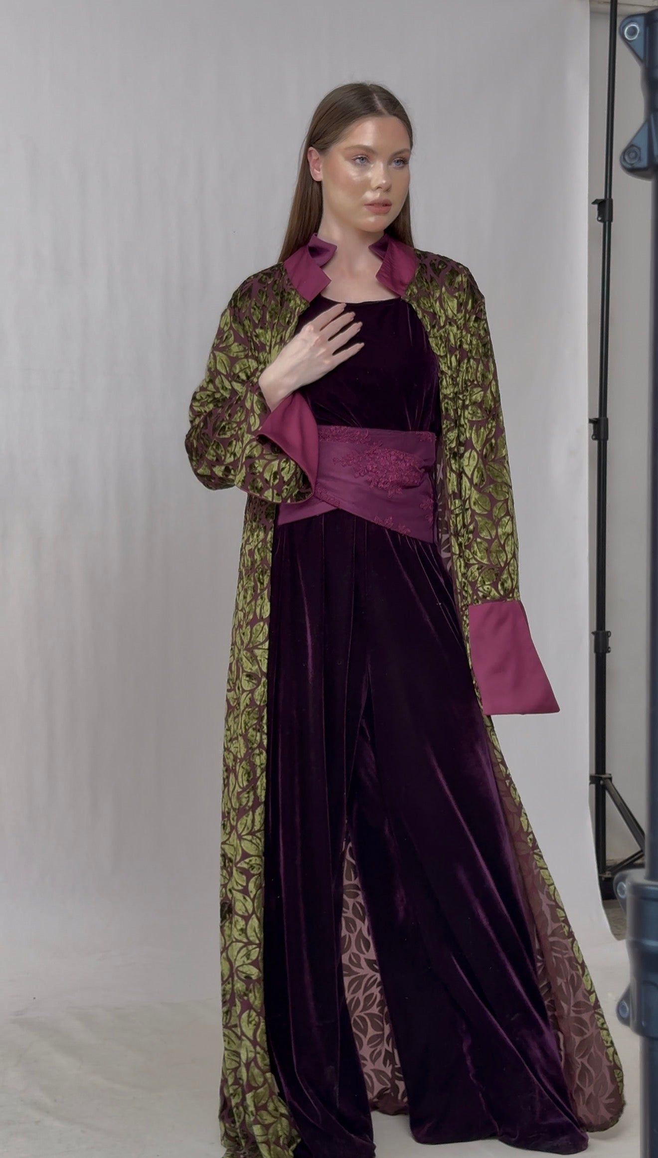 Royal Velvet Long Cardigan with Brocade Details – Luxury Evening Layer Secondary image