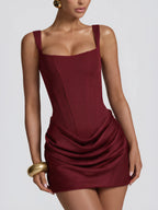 Formal Off-Shoulder Pleated Mini Skirt