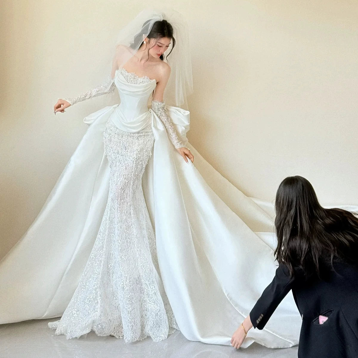 Lace Mermaid Wedding Dress Tube Top French Style White Secondary image