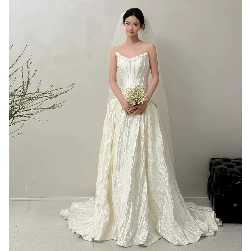 French Style Tube Top Wedding Dress White Long Secondary image