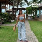 Women's Stripe High Waist Short Set Vest Tube Top Trousers