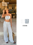 Women's Stripe High Waist Short Set Vest Tube Top Trousers