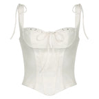 Women's White Tie-Detail Split Waist Camisole Top Sexy Low-Cut Slim