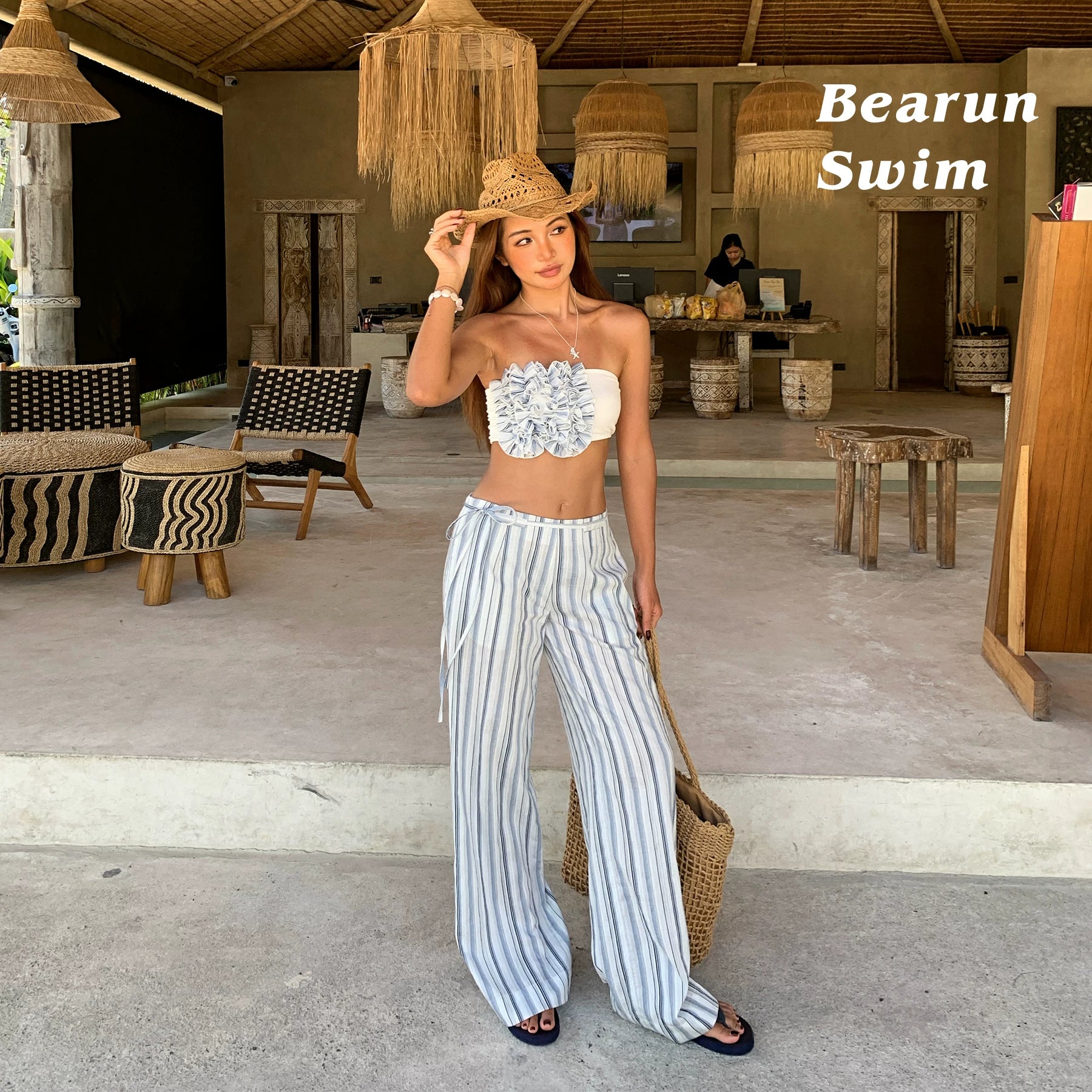 Women's Stripe High Waist Short Set Vest Tube Top Trousers Main image
