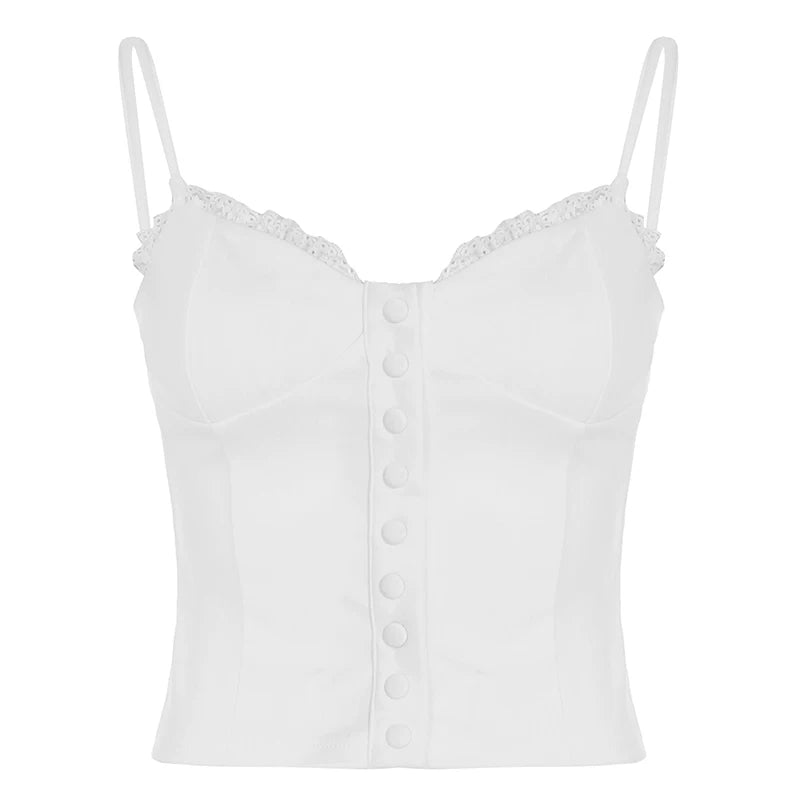 Lace Trim Button Front Camisole Top White S M L
