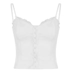 Lace Trim Button Front Camisole Top White S M L