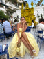 French Style Off-Shoulder Split Midi Dress Ruched Waist Slimming A-Line Skirt Vacation
