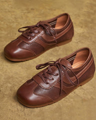 Retro Brown Nappa Leather Vintage Lace-Up Sneakers