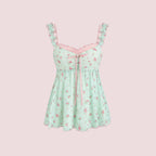 Pure Desire Sweet Floral Camisole Top Women's Mint Green Ruffle Loose Casual