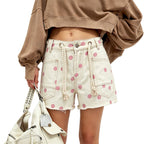 Women's High-Waist Denim Shorts Drawstring Polka Dot Rivet
